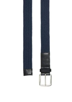 Belt, braided stretch, with leather details, width 3,5 cm