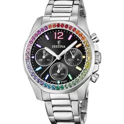 Festina Damen Uhr Boyfriend Rainbow F20606/3 Schwarz, Edelstahl Armband