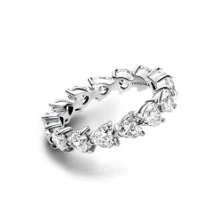 Hearts sterling silver ring with clear c