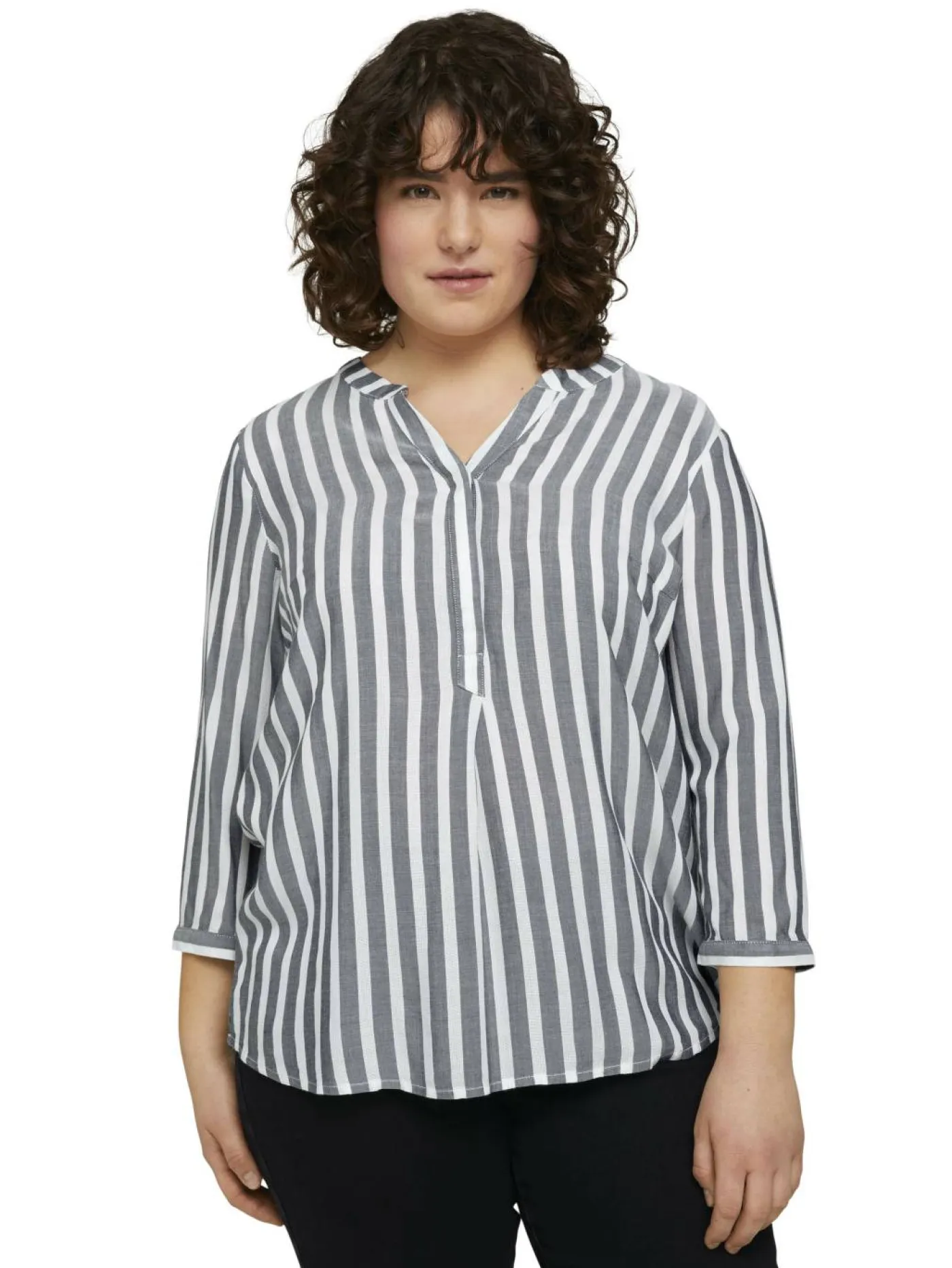 Plus - Gestreifte Henleybluse mit LENZING(TM) ECOVERO(TM)