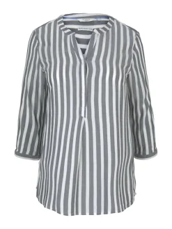 Plus - Gestreifte Henleybluse mit LENZING(TM) ECOVERO(TM)