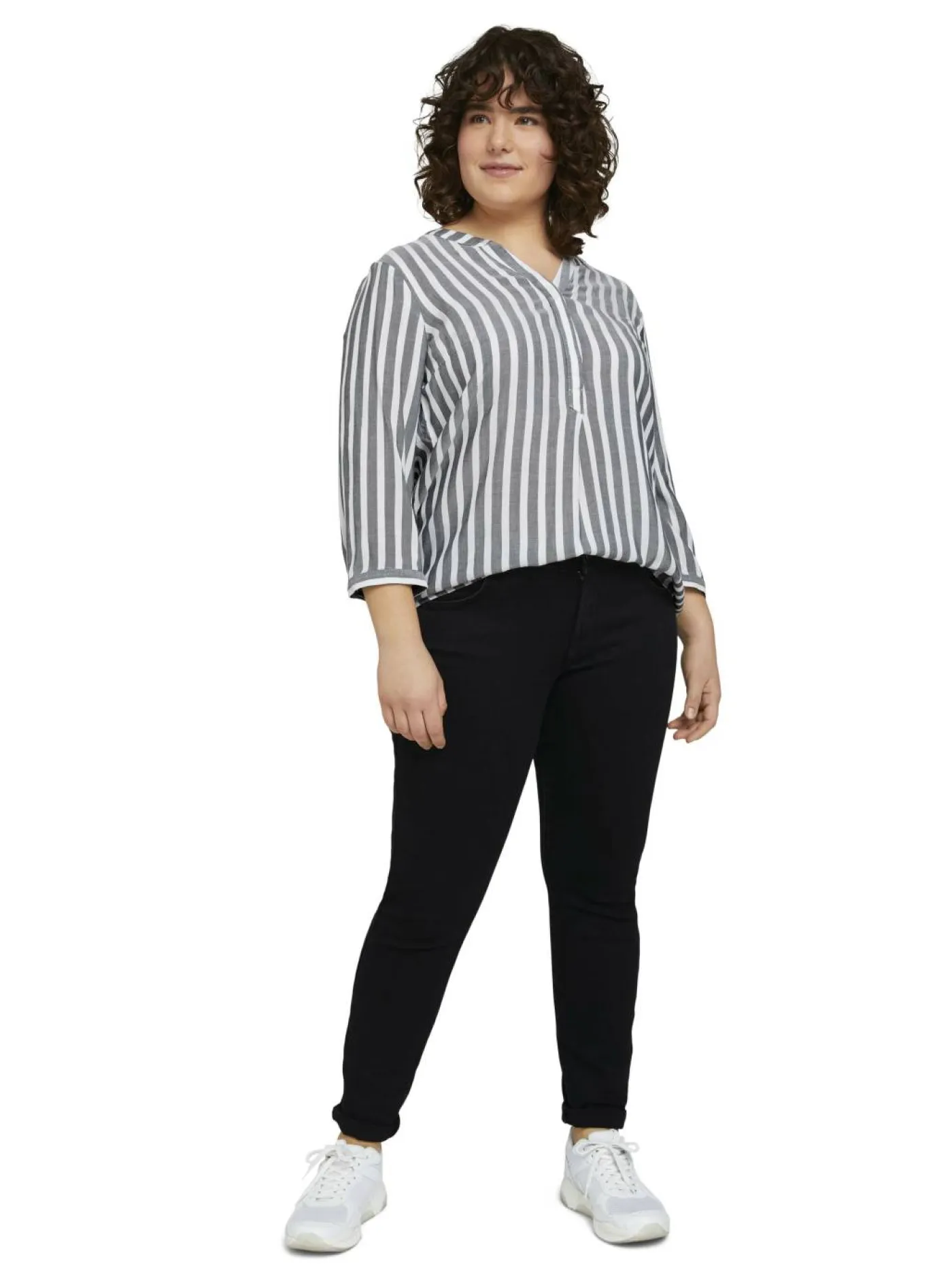Plus - Gestreifte Henleybluse mit LENZING(TM) ECOVERO(TM)