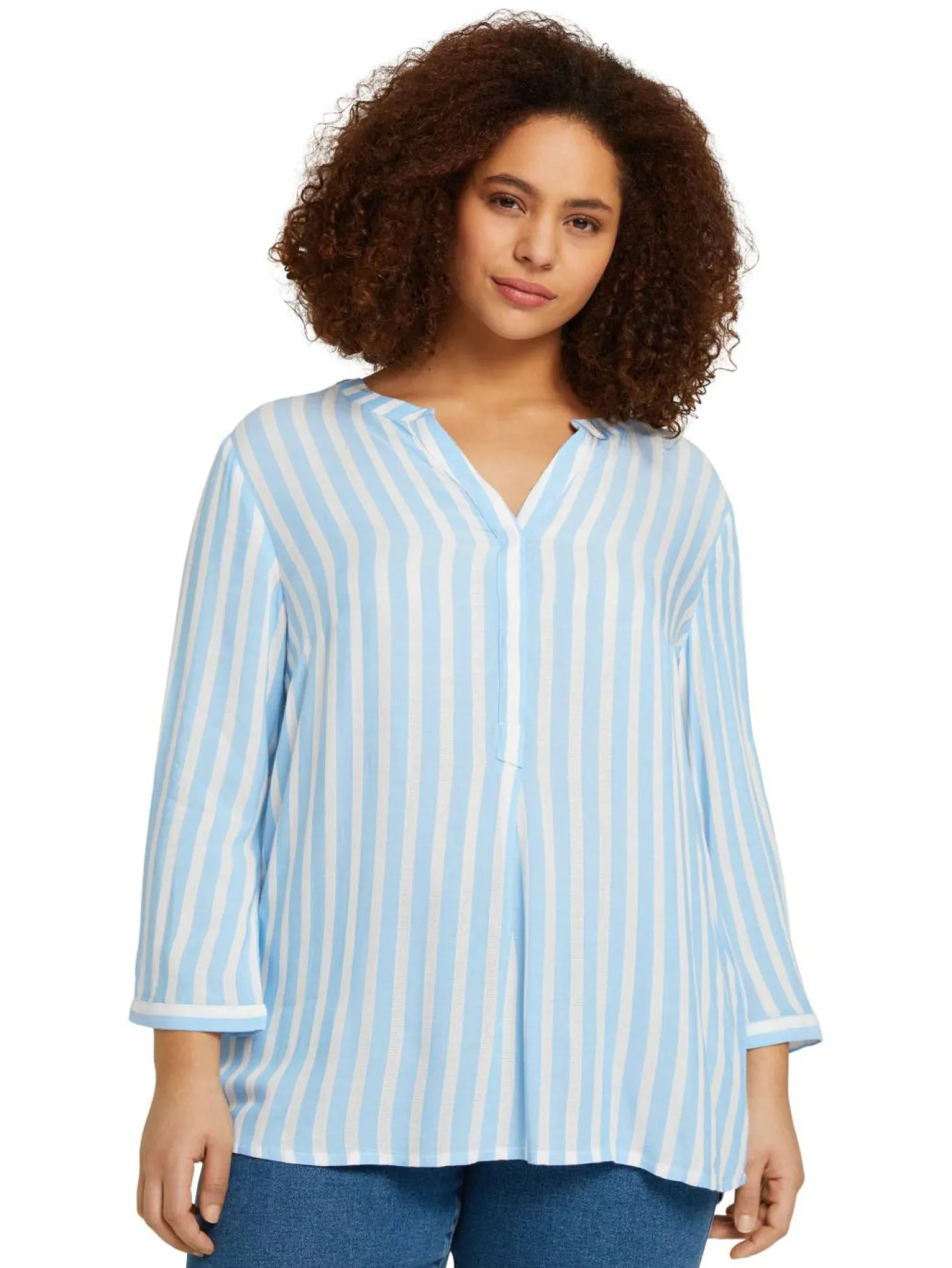 Plus - Gestreifte Henleybluse mit LENZING(TM) ECOVERO(TM)