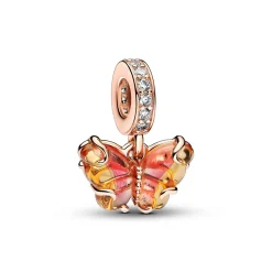 Rosafarbener & Gelber Murano-Glas Schmetterling Charm-Anhänger