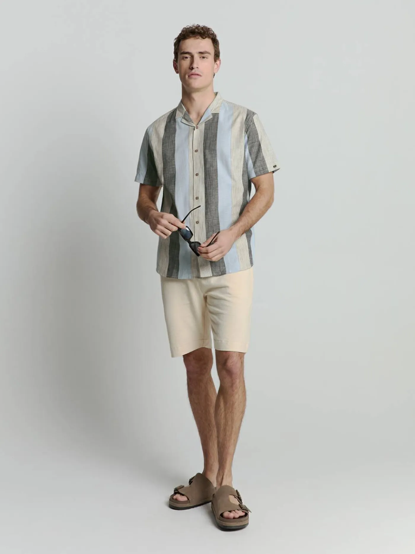 Shirt Short Sleeve Revers Collar Slub Mu