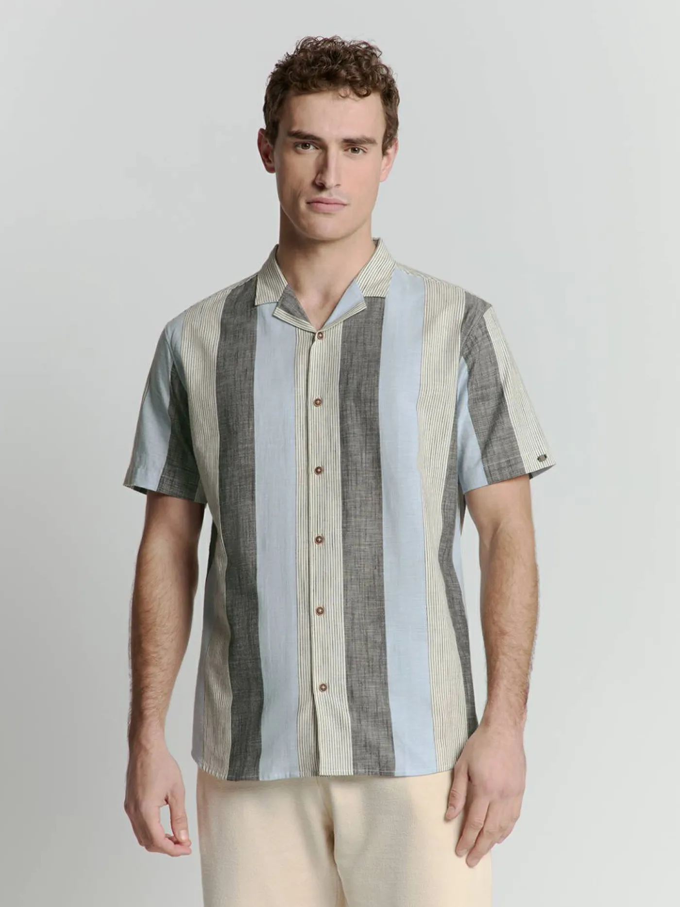 Shirt Short Sleeve Revers Collar Slub Mu