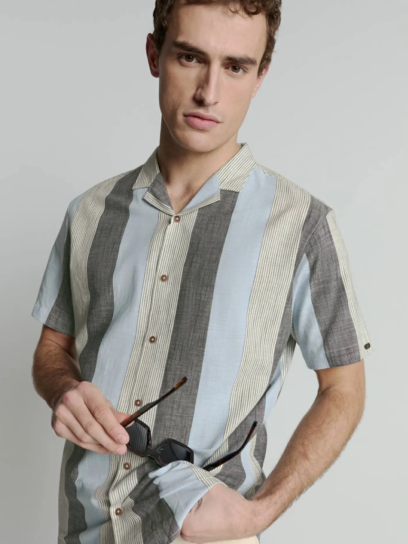Shirt Short Sleeve Revers Collar Slub Mu